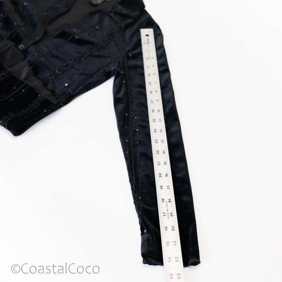 Baranda Vintage Velvet Top Blouse M Black Sequin Y2K Dark Whimsy Goth Vampy - Picture 12 of 12